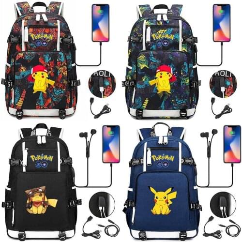 Pokemon Go Game Backpack School Anime Pikachu Boys Girls USB Charge Student Backpacks Laptop Large Capacity Schoolbag Travel Bag