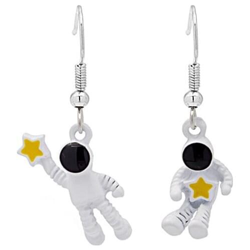Ins Creative Cute Earrings Design Starry Sky Space Star Earrings Astronaut Asymmetrical Small Drop Earrings For Women Girl Gift