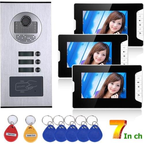 MOUNTAINONE Video Intercom Systems 3 apartments 7 inch Video Door Phone System RFID IR-CUT HD 1000TVL Doorbell Camera