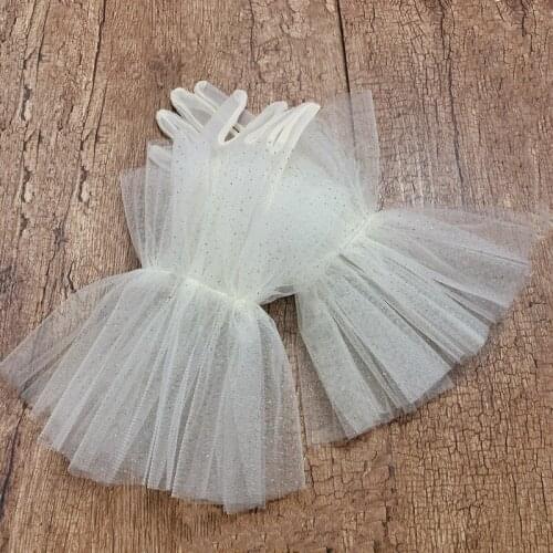 Slim Women Short Tulle Gloves Shiny Lace Lotus Leaf Sheers Gloves Flexible Transparent Full Finger Gloves Lolita Accessories