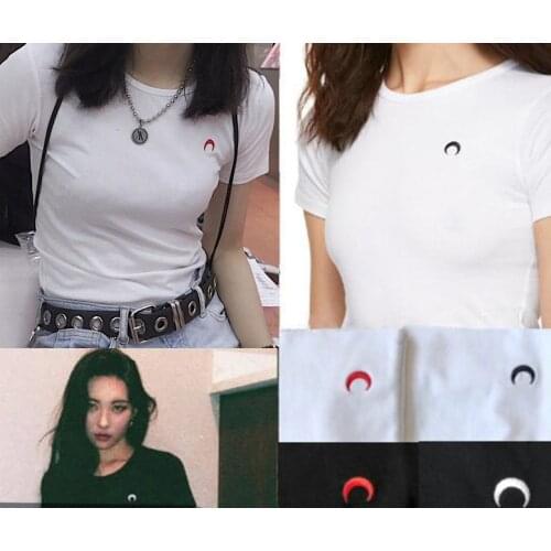 [Special Offer] Fashion Classic Trendy Brand Luxury Design Moon Embroidery Black White Women Short Sleeve T-shirt M2