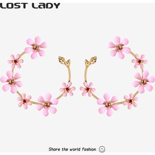 Lost Lady NEW Fashion Flower Round Ear Cuffs for Women Retro Statement Clip On Earrings No Pierced Birthday Gifts Party Jewelry