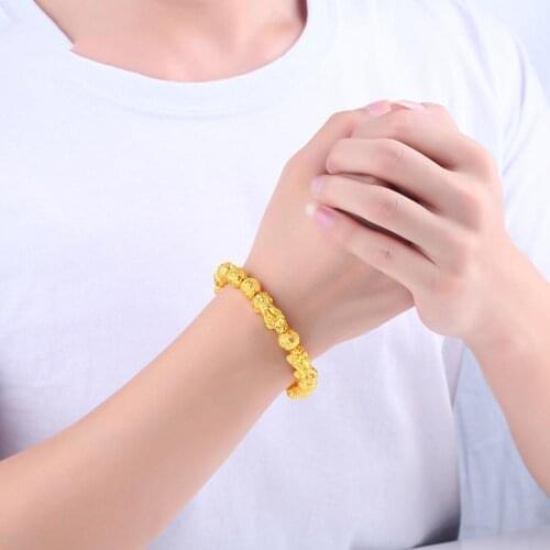 Gold Beads Bracelet Pixiu Feng Shui Bracelet Gold Color Buddha Good Luck For Women Men Jewelry Wealth Bracelets U3Q2