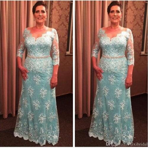 Elegant Lace Mother Of The Bridal Dresses 2020 V Neck 3/4 Long Sleeves Appliques Mermaid Formal Woman Evening Party Gowns