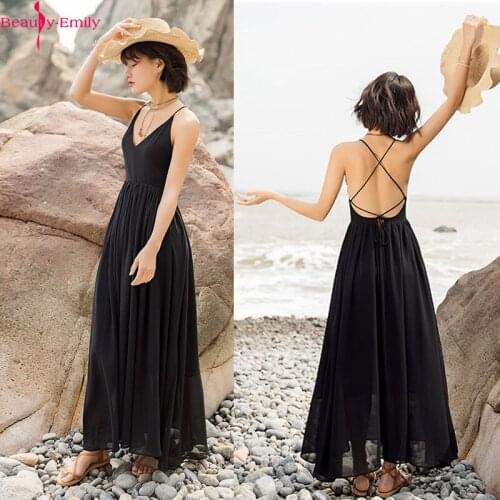 Beauty-Emily Sexy V Neck Strapless Chiffon Summer Evening Dresses 2020 Fashion Open Back Sleeveless women Party Dress Vestidos