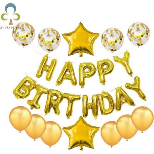 1set 16inch Happy Birthday Aluminum Fim Letter Set Balloons Round Sequins Five-pointed Star Ballon Party Decotations DDJ
