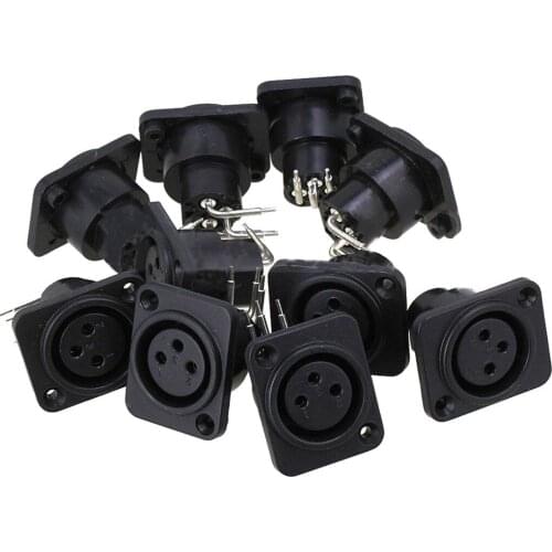 10pcs Black XLR 3pin Female Jack Panel Mount Chassis PCB Socket Connector