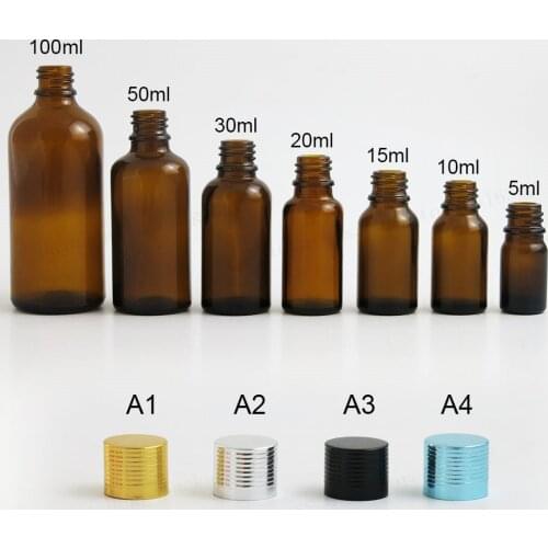 12 x Amber Glass Essential Oil Bottles Containers Packaging With Reducer Aluminum Lids 100ml 50ml 30ml 20ml 15ml 10ml 5ml