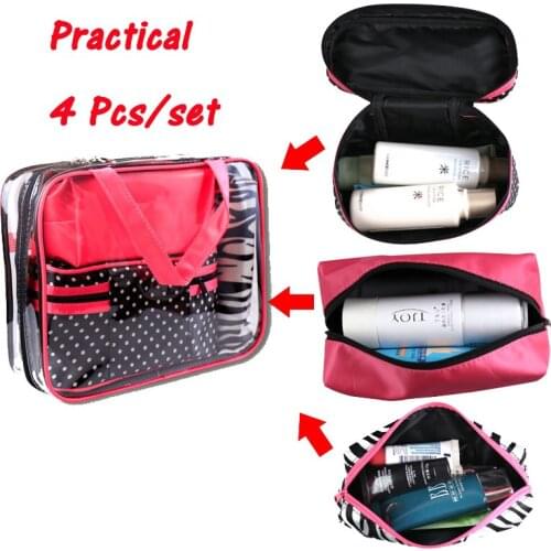 4pcs/set Women Transparent Cosmetic Bag Waterproof Makeup Travel Organizer Beauty Make Up Bag Case Cosmetics Storage