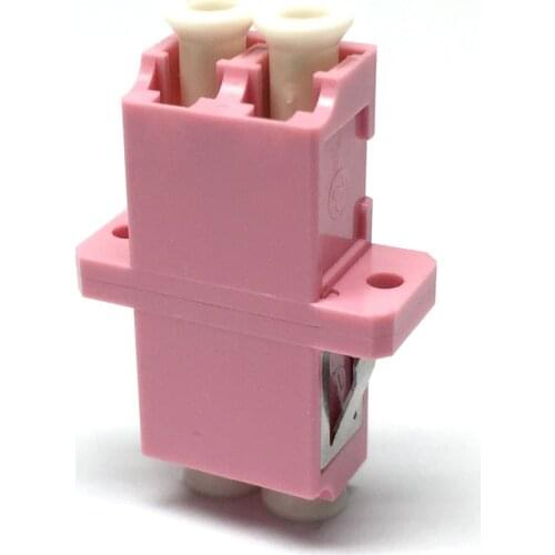 50pcs LC/UPC OM4 Duplex Adapter-with Flange-Multimode-Pink-Optic Fiber