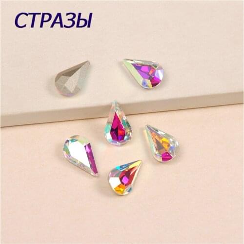4300 Strass Teardrop AB glass crystal rhinestone applique fashion Sew on stone trimmings garment Jewelry sewing accessory