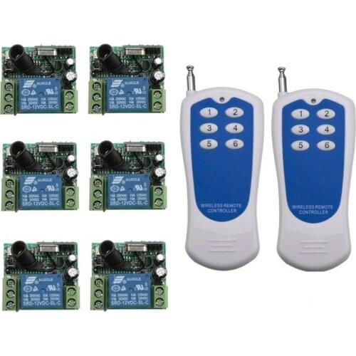 Free shipping RF Wireless remote control system 20-200M 2pcs (controller)transmitter +6 receiver(switch)12V 10A 315MHZ-433MHZ