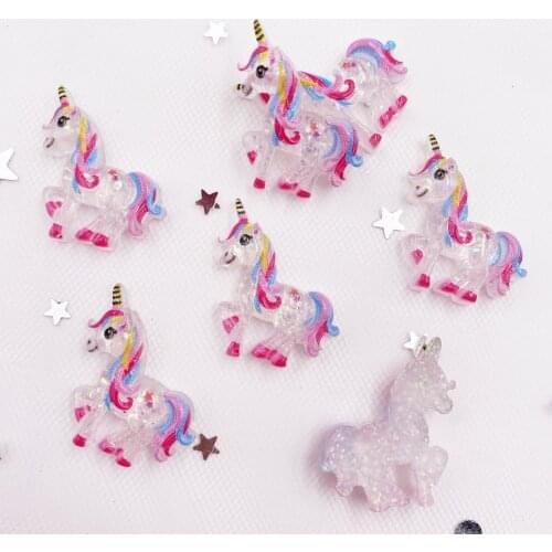 Shiny 10pcs Resin Glitter Cute Colorful Unicorn Flatback Rhinestone Appliques DIY Wedding Scrapbook Craft Supplies SF808