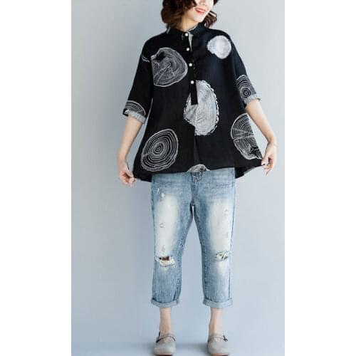 Blouses Paisley Print Loose Casual Shirt Lady Tops New Summer Women Shirts Plus Size Short Sleeve Vintage Cotton Linen