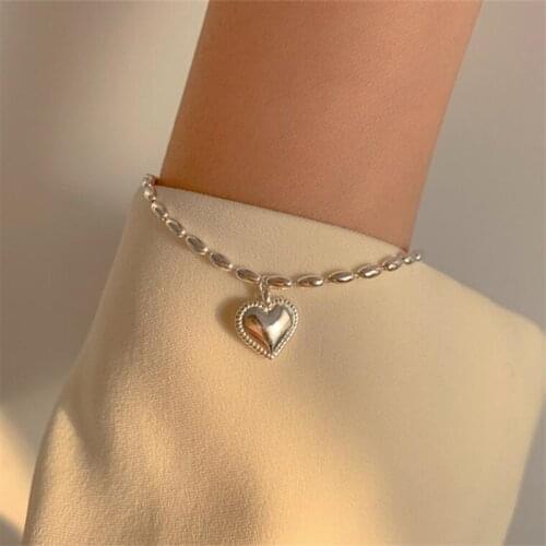 925 Sterling Silver Oval Bead Tassel Heart Charm Bracelet &Bangle For Women Girls Party Wedding Bohemian Jewelry SL198