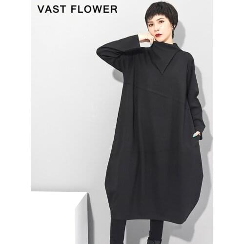 Black Irregular Plus Size Dress Women Turtleneck Long Sleeve Loose Casual Fashion Ladies Dresses Clothes Spring Autumn 2021