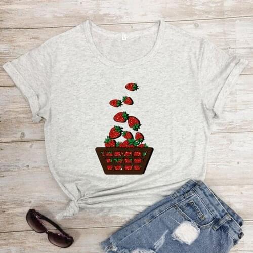 Colored Strawberries In The Basket T-shirt Kawaii Strawberry Foodie Tshirt Funny Women Graphic Fruit Tee Shirt Top