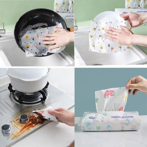 Household kitchen cleaning lazy dishcloth disposable printing non-woven multi purpose washing paper extraction type 60pcs