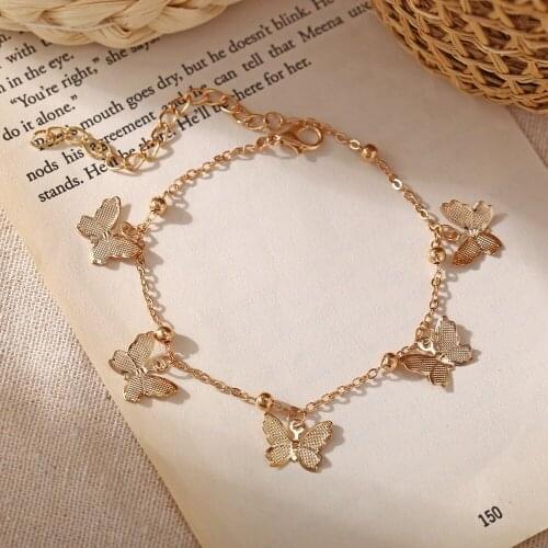 Eakvalin Fashion New Cute Butterfly Anklet for Women Bohemian Simple Beach Foot Ornaments Hollow Gold Pendant Ankle Anklet Chain
