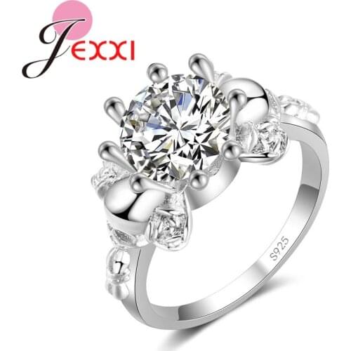European American Popular Flower-shaped 925 Sterling Silver Pliers Small Crystal Ring Jewelry Wedding