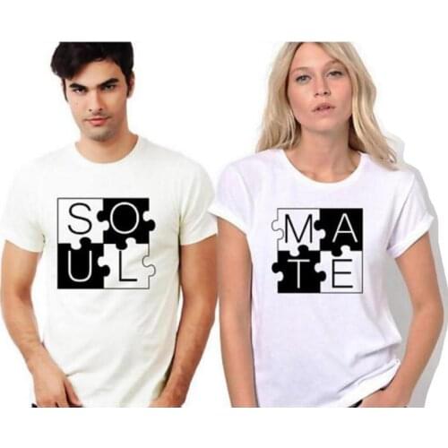 Lovers Men and Women Lover T-shirt Women Short Sleeve T-shirt New "soul Mate" Letter Printing