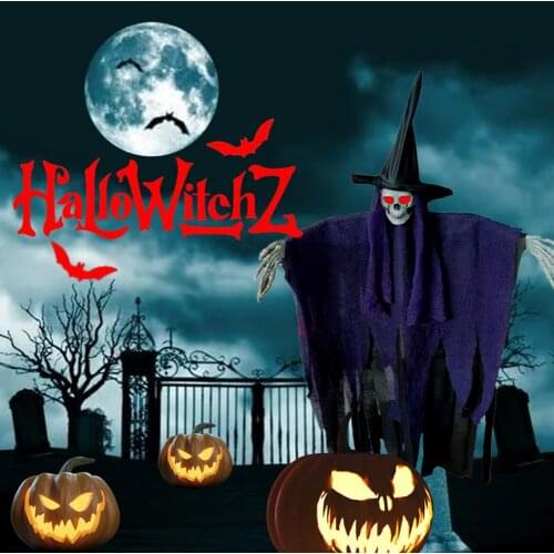 Halloween Hanging Ghost Decorative Eyes Luminous Ghost House Skull Pendant Flying Witch Hanging Witch Ghost