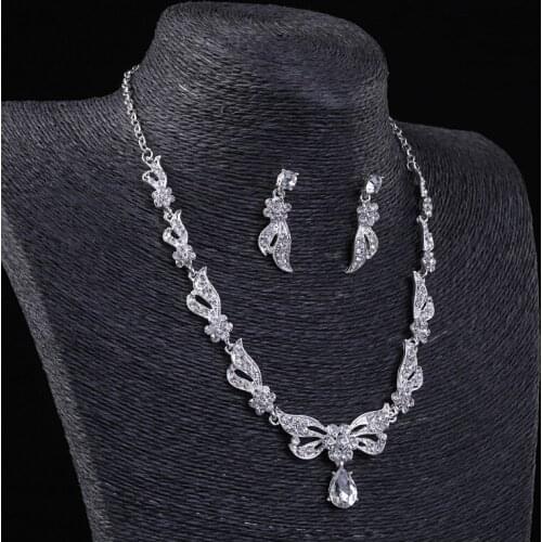 HIMSTORY Elegance Waterdrop Rhinestones Crystal Cute Sweet Necklace Earrings Bridal Jewelry Sets Jewelry