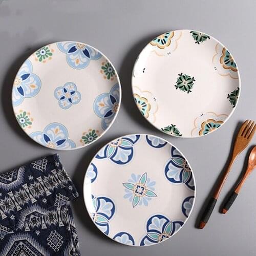 1 Pcs Ceramic Plate 8 Inch Round Dish Vintage Tableware Household Kitchen Supplies Western Steak Salad Plate Dinnerware Disc