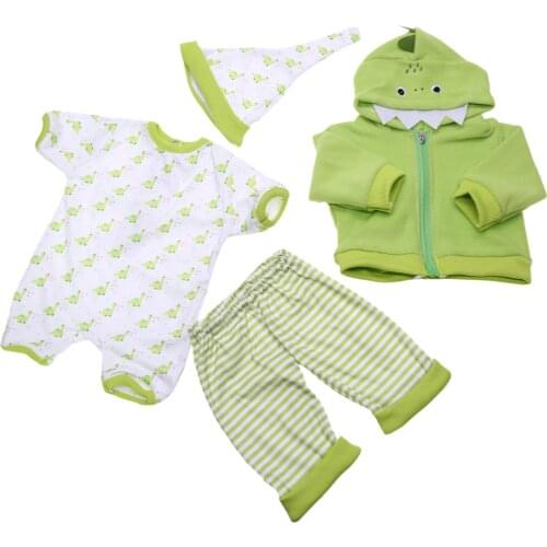 KEIUMI 4 Pcs Hot Sale Clothes For 22-23 Inch Reborn Doll Accessories Like Green Cartoon Dinosaur For Kid Reborn Doll Toy