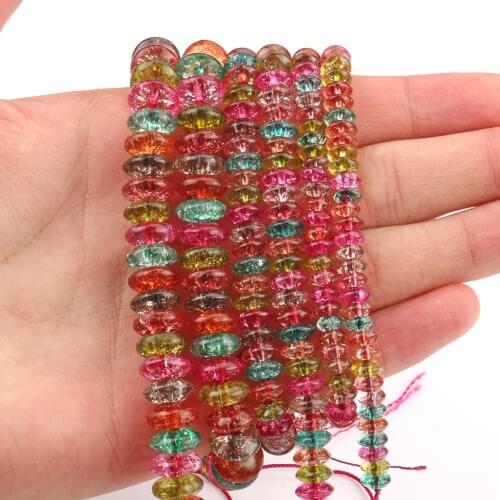 Colorful Tourmaline Cracked Crystal Rondelle Bead Round Loose Quartzs Glass Beads for Jewelry Making DIY Bracelets 15'' 6/8/10mm