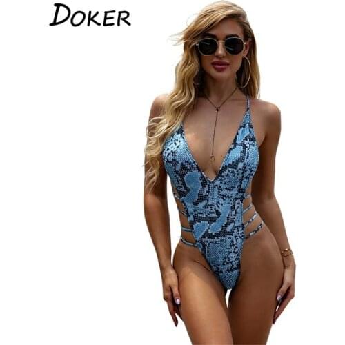 Summer Women One Piece Swimsuit Snake Print Monokini Bandage Bathing Suit Sexy Push Up Bikini Bodysuit Beach Wear Swimwear