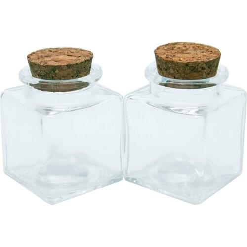 Small Square Bottle With Corks Clear Square Empty Glass Bottles glycyrrhiza sweets Food Grade Seal 50ml Jars Vials 24pcs