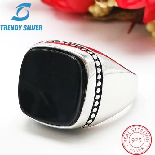 Silver 925 fine jewelry man rings men accessories turquoise gemstone natural black onyx agate wholesale TRENDY SILVER TCR8064