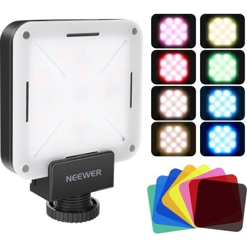Neewer 12 SMD LED Bulb Mini Pocket-Size On-Camera LED Video Light with Built-in Battery/USB Charge/Hot Shoe Adapter and Filters