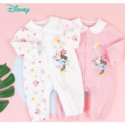 New Disney Newborn Footies Jumpsuits Minnie Pattern Wrap Foot Piece Garment Spring Autumn Long Sleeve Playsuits for Newborn