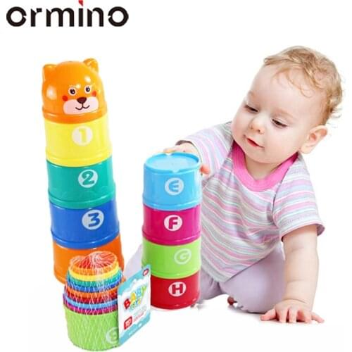 Educational Baby Toys 9PCS Stacking Toys 6 Month+ Figures Letters Folding Stack Cup Tower Children Early Intelligence Baby Gift