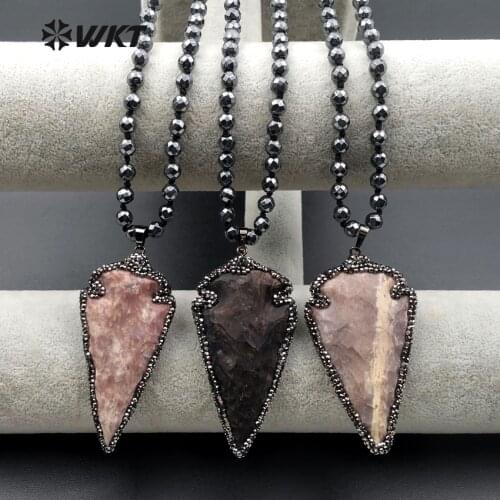 WT-NV175 Charming 30 Inch Long Hematite Beads Necklace With Natural Stone Arrow Pendant Necklace For Fashion Jewelry Necklace
