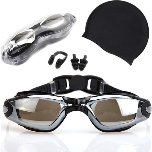 Swimming Goggles Four-Piece Suit Professional HD Anti-Fog UV Acetate Eyeglasses Frames Adult Waterproof Adjustable Swim Glasses