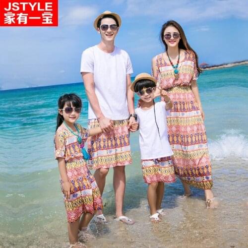 Family Matching Outfits Fashion father and son T-shirt and pants Children summer mom and daughter dress skirt suits mother beach