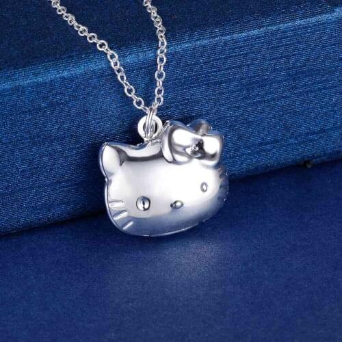 Popular brands 925 Sterling Silver lovely Kitty cat Pendant Necklace for Women Holiday gift Fashion Luxury Party Wedding Jewelry