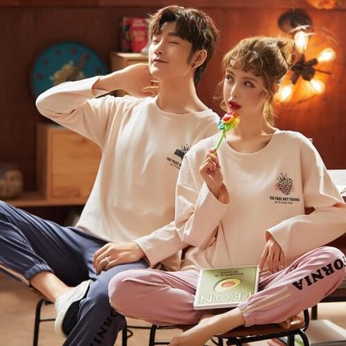 Couple Pajamas Long Sleeve 100% Cotton Spring And Autumn Sports And Leisure WomenS MenS Loose Thin Home Service Suits Nightie