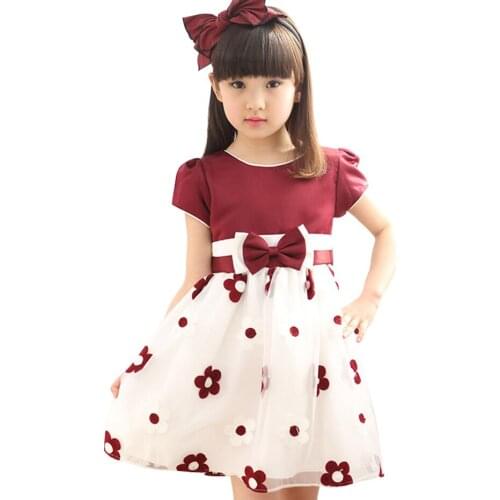 Dress For Girls Big Bow Girl Child Dress Floral Princess Dress Kids Patchwork Kids Costume 6 8 10 12 14