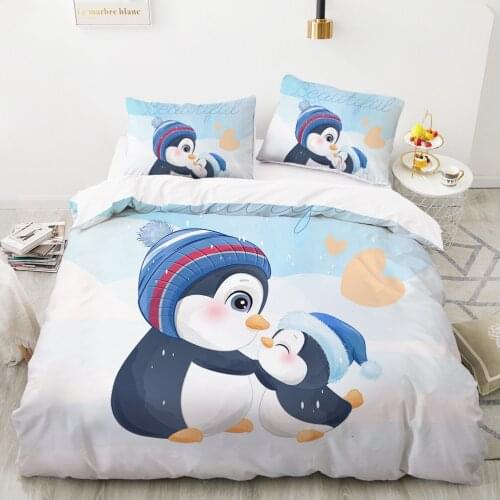 Comforter bedding sets Child duvet cover Bed linen set For Kids Baby Cartoon Bedding For home penguin Lovely Bed Set 140x200