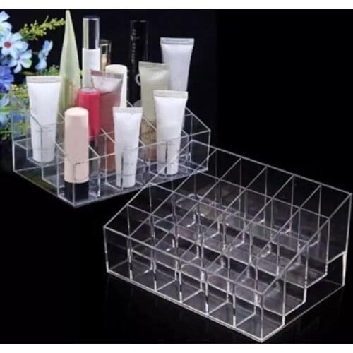 Clear Acrylic 24 Grid Makeup Organizer Storage Box Lipstick Nail Polish Display Stand Holder Cosmetic Jewelry Organizer Box Case