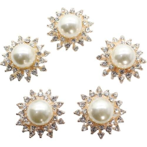 10pcs/set GOLD 28mm Sun Flower Rhinestones Buttons Pearl button wedding decoration Alloy Diamante Cryustal Bow Accessories