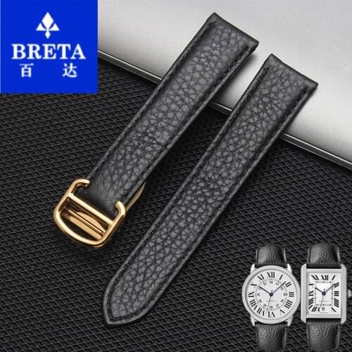 Cowhide strap 17 20 23MM black bracelet for Tank Solo mens and womens watch chain Quick release with folding clasp