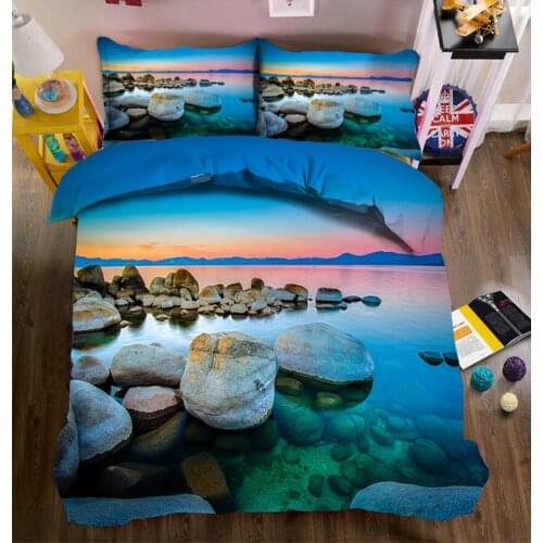 Luxury 3D Twin Full Queen Bedding Set Bed Sheet Duvet Cover Pillowcase Bed Cover Bedding Set California King Seaside Scenery