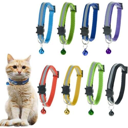 Reflective Cat Collar with Bell Adjustable Nylon Buckles Fashion Pet Collar Solid & Safe Collars for Cats Pet Breakaway Collar