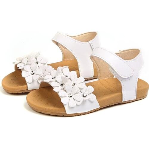 COMFY KIDS Summer Children Sandals for Girls Soft Leather Flowers Princess Girl Shoes Kids Beach Sandals Baby Toddler Shoes