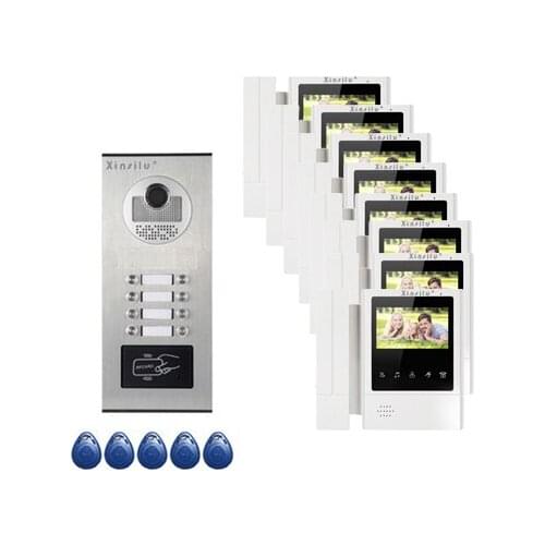 XINSILU Top Quality Security Intercom System Doorphone For 8-apartments in 1 Floor 4.3"Video Door Phone Monitors ID card Unlock